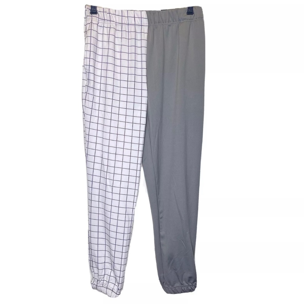 Women’s Spliced Jogger Color Block White Grey Checkered Small & Large